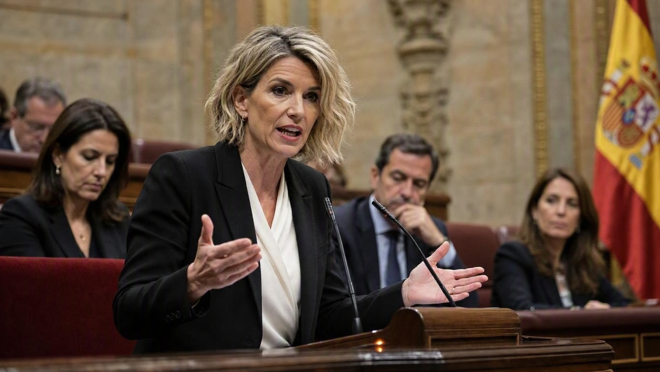 Yolanda Díaz interviniendo desde la tribuna de oradores del Congreso de los Diputados durante una sesión plenaria.